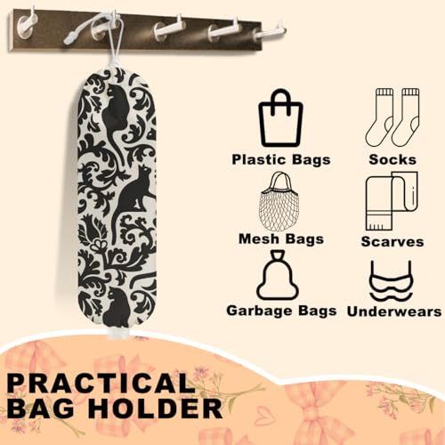 2Pcs Black White Floral Cat Plastic Bag Holder, Wall Mount Grocery Bag | Plastic Bags Storage, Mysterious Cats Reusable Grocery Bags Storage Dispenser for Home Kitchen Decor, Cat Lover Gifts - color: Interesting black cat 02