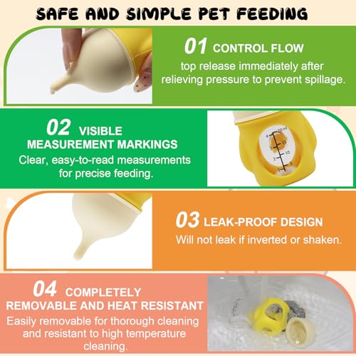 Pet Feeder Bottle Kitten Bottle Anti Choking Design(Yellow,20 ml) | Animal Feeding Bottles Kitten Bottles for Nursing for Newborn Kittens Puppies Small Animals with 2 Pcs Replacement Nipple - color: Yellow