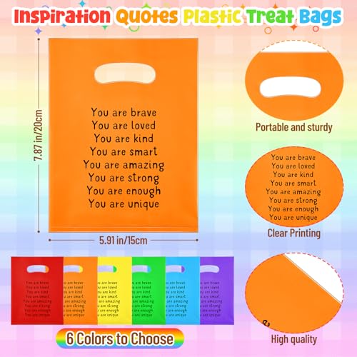 Coume 100 Pcs Back to School Gifts Bags for Students Rainbow Inspiration Quotes Plastic Goodie Snack Treat Bags with Handles Birthday Party Favors from Teachers, 6" x 8" - style: Classic Style