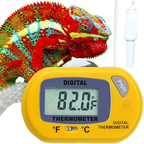 SunGrow Reptile Digital Thermometer, 1.5” x 2.3” x 0.5”, Easy to Read Display, Yellow, Battery Not Included, 1-Pack - style: Waterproof Type