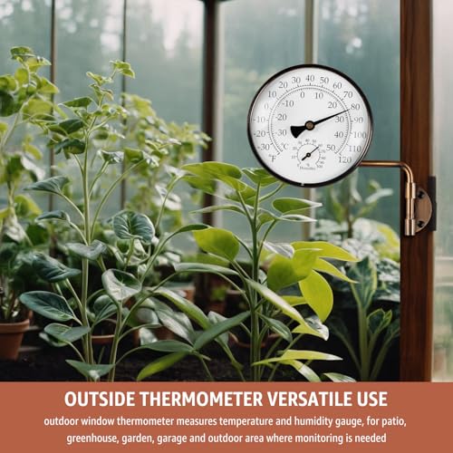 4" Brass Analog Outdoor Thermometer & Humidity Gauge, Vintage Decor | Easy Install, Battery-Free, Window Readable for Patio Garden Garage Greenhouse - color: 4 INCH