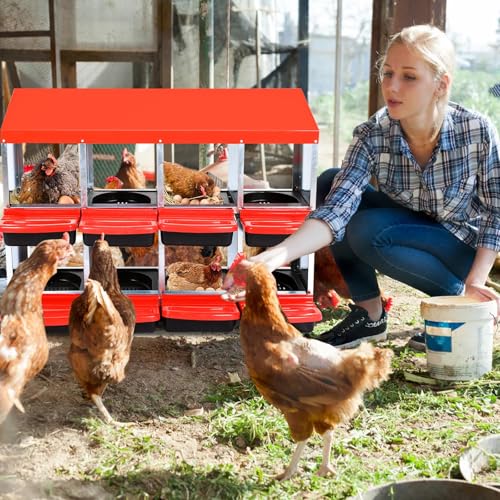 8-Compartment Chicken Nesting Box, Heavy Duty Galvanized Steel Poultry Nest Box, Wall Mount/Freestanding Design for Hens, Ducks, Backyard Homesteads & Farm Use, Red, No Stand - color: Red, size: 8 Room