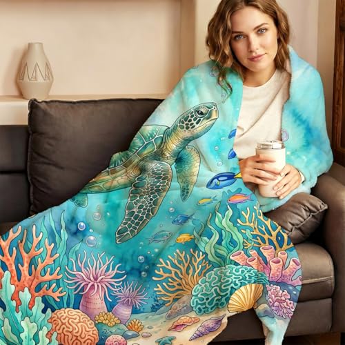 Sea Turtle Throw Blanket, Ultra-Soft Flannel Fleece 40" x 50" | Yujiiso Sea Turtle Blanket Lightweight Decor for Living Room, Bedroom, Office and Travel, Home Decor Gift - color: Sea Turtle, size: 40"x50"