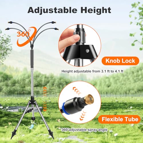 Misters for Outside Patio,Cymuber 26.5 FT Portable Water Mister for Cooling Outdoor, Flexible Stand Misting System with Adjustable Height for BBQ, Pet Playing, Patio Cooling, Backyard Garden