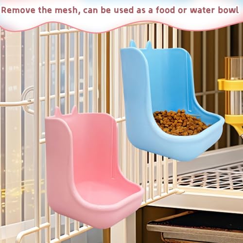Hamiledyi 2PCS Rabbit Hay Feeders Rack 2 in 1 Feeder Bowls Double Bunny Feed Holder Grass Food Supplies for Chinchillas Guinea Pig Hamsters (Pink+Blue) - color: Blue&Pink