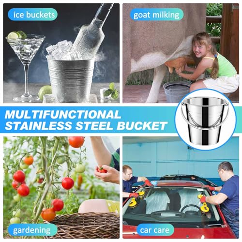 Hicarer 10 Pack 2.1 Quart Stainless Steel Dog Water Buckets, Metal Pails | For Dogs Birds Cats & Livestock, Pets, Kennels, Fences, Gardening, Camping, Handle Design, Heavy Duty, Durable, Easy Clean - size: 2.1 Quart