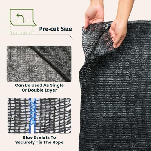5'10" x 100 FT 60% Shade Cloth Roll Black | Green HDPE UV Resistant Breathable Eyelets Sun Protection for Greenhouse Garden Fence Pergola Patio Flower Plant Kennel - size: 5'10"x100 ft - 60% - Black