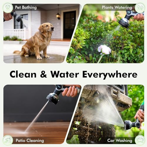 RESTMO 10-in-1 Water Hose Nozzle, Garden Hose Sprayer with 10 Adjustable Spray Patterns, Easy Thumb Control for Flow Adjustment, Ideal for Watering Plants & Lawns, Washing Cars & Pets, Black - color: Black