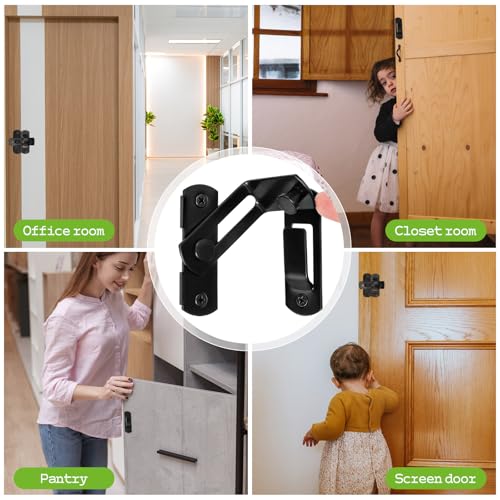 Barn Door Lock, 90 Degree Flip Latch, Angle Door Latch Buckle, Gate Latch for Barn, Pantry, Sliding Door, Pet Door, 201 Stainless Steel Gate Hardware Black