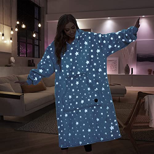 THREE POODLE Wearable Blanket Hoodie, Glow in The Dark Oversized Hoodie Blanket, Sherpa Hooded Blanket Sweatshirt for Adults Women Men Kids, Cozy Gifts - color: Luminous Star, size: Adult-Extra Long