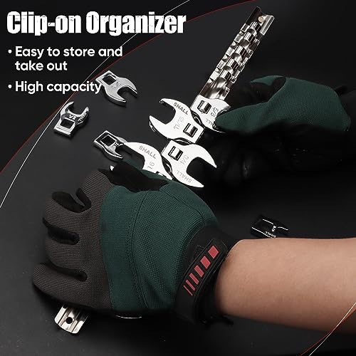 SHALL 3/8" Crows Foot Wrench Set, 11-Piece SAE Crowfoot Wrench Set with Clip-on Organizer, 3/8"-1", Tools for Mechanics, Access Fasteners in Tight Spaces - size: 9.5 - 25.4 mm