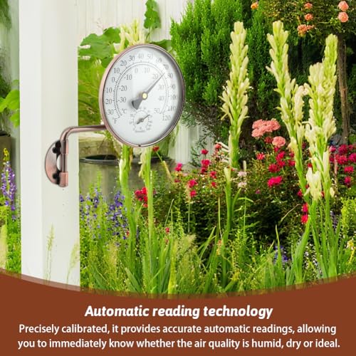 4 Inch Brass Outdoor Thermometer, Swivel Indoor Outdoor Thermometer Hygromete, Analog Temperature Gauge for Patio, Garage, Greenhouse, Garden, Wall