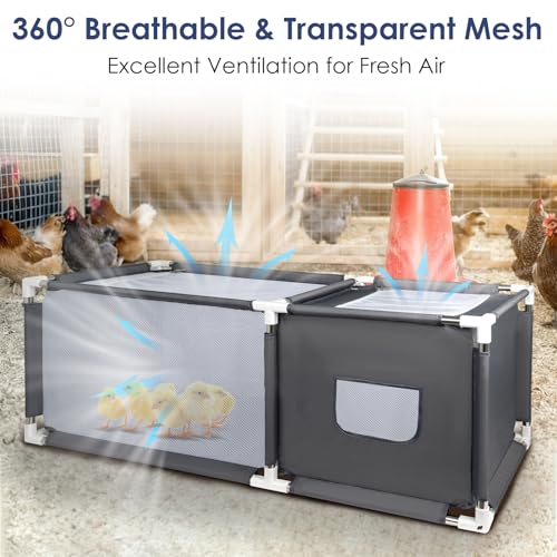 49.6"x19.7"x19.7" Brooder Box for Chicks with Dual Zipper Doors, Oxford Fabric & Mesh Chicken Brooder Box with Two-Zone, Small Animals Playpen Indoor Outdoor for Chicks, Ducks, Kitten, Puppy, Rabbits