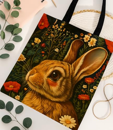 Vintage Botanical Animal Canvas Tote Bag for Women, Aesthetic Floral Animal Reusable Shoulder Bag for Shopping - color: 8
