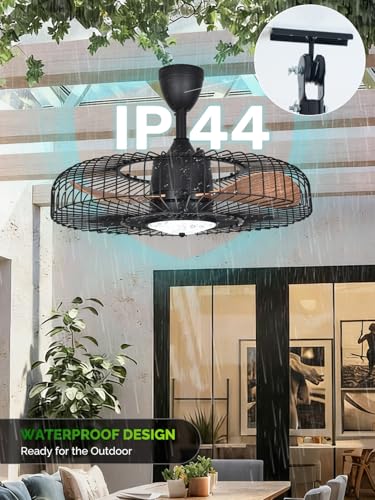 Orison Outdoor Ceiling Fans with Lights for Patio, 24" Weatherproof Ceiling Fan, Gazebo Fan Remote & APP Control, 3CCT Dimmable,Caged Plug in Ceiling Fan with Hanging Hook for Pergola Porch Canopy