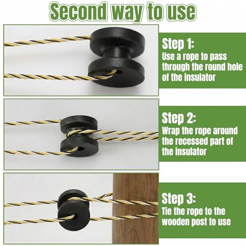 50 Pack Corner Post Electric Fence Insulators, Durable | Black Circular Ring Farm Fence Polywire Insulator, Plastic Donut Corner Polyrope Insulators for Post Wire Fence