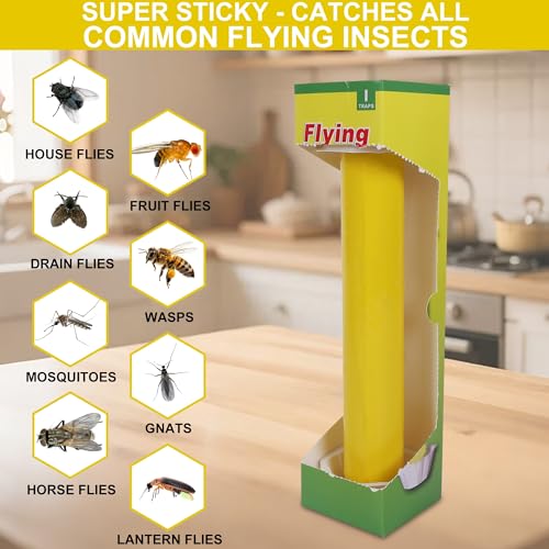 Fly Stick Sticky Fly Traps for Indoors Outdoor 12pk, Sticky Hanging Fly Stick, Flying Insect Trap, wasp Trap（Yellow 12PCS） - color: yellow 12PCS