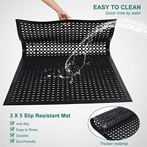 Anti Fatigue Rubber Floor Door Mats Restaurant Kitchen Outdoor Rubber Drainage Floor Mat Durable No Slip Commercial Bar Floor Mats Used for Garage Black 36" x 60"