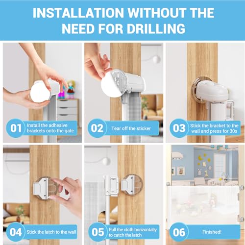 HAMOPY Auto-Lock Retractable Baby Gate Replacement Free-Punch Parts, Original Hardware Set (Including 2 x Latches + 2 x Brackets) Only Fit 55“&71” Auto-Lock Baby Gate(White) - color: Wh-pf