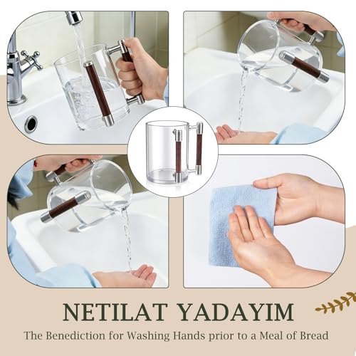 Judaica Hand Washing Cup for Netilat Yadayim with Dual Handles | Silver Alloy & Wooden Handles for Everyday & Passover Seder, Shabbat, Shul, Synagogue & Home-Unbreakable Clear - color: Silver Wood