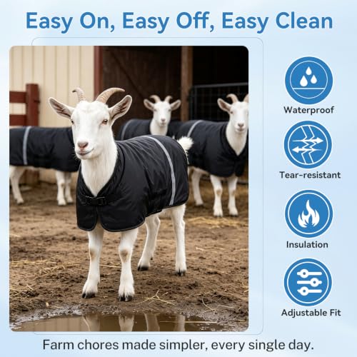 Waterproof Goat Blanket with Removable Liner for Winter | 600D Waterproof Goat Coat With Removable Liner, Reflective Strips, Adjustable Straps For Winter Warmth