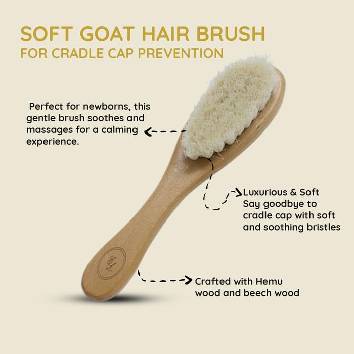 Wooden Baby Brush Set - 3 Pack | Massage Brush, Soft Goat Hair Cradle Cap Brush & Sturdy Wooden Comb for Tangle-Free Baby Hair Grooming | Pull-Free, Gentle on Baby’s Scalp