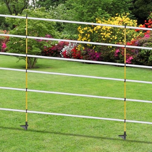 10 PCS Electric Fence Posts, 3/8" x 50" Step in Fence Post | 6 Wire Clips, Metal Ground Spikes, Easy Step-in Fiberglass Fence Posts for Temporary Electric Fencing, Farm Livestock, Garden - size: 50Inch-10PCS