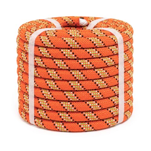 RIOOP Double Braid Polyester Rope, 1/2 in x 50 ft Heavy Duty Bull Rope | 48 Strands, 5290lbs Breaking Strength, for Tree Work, Camping, Hiking, Swing, Sailing and Indoor Outdoor Use, Orange - size: 1/2in x 50ft, style: Orange
