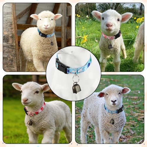 2 Pack Goat Collars with Bells，Fruit Adjustable Nylon Set | Sheep Grazing Copper Bells & Adjustable Nylon Collar for Small Farm Animal Sheep Calf Cow Accessories(13.7"-20.5") - color: Pink Printing + Blue Printing