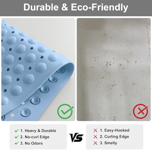 Extra Large Shower Foot Scrubber Mat, Yonala 47x32 Inch Non Slip Shower Mats for Elderly, Anti Slip Shower Mat with Suction Cups, Soft Trimmable TPE Shower Mat for Walk in Shower Stall, Heavy Mat - color: Blue