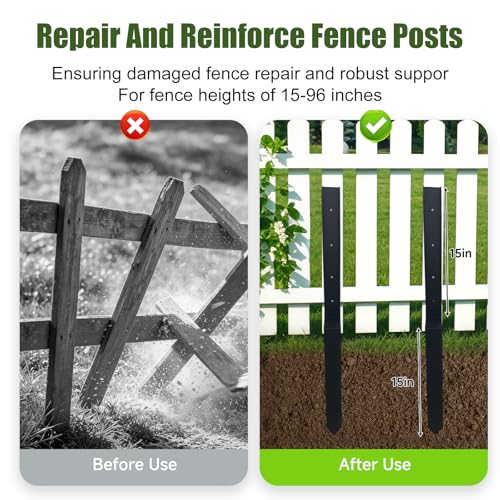 2Pcs Fence Post Repair Kit, Heavy Duty Galvanized Thickened Steel Anchor Bracket - Weather-Resistant Ground Stakes for Broken Leaning 4x4/6x6 Wooden Posts Deck Mailbox Garden (2 Pack/Black) - color: 2 Pack/Black
