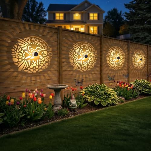 Gardsee Solar Fence Lights Outdoor 2 Pack Deck Step Wall Lights Butterfly Metal Waterproof LED Warm Yellow Light for Garden Post Patio Backyard Yard Decor (Black 4) - style: black 4