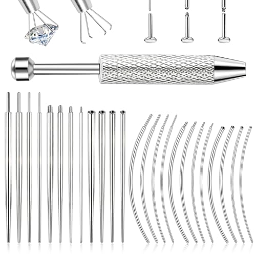 2Pcs Piercing Ball Grabber Tool for Changing Jewelry, Stianless Steel Flat Back Earring Applicator Internally Threaded Push Pin Piercing Grabber Tool - color: Silver-C