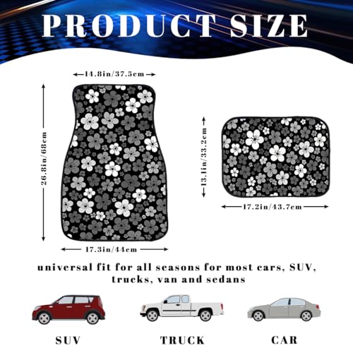 Flower Car Floor Mats Set of 4 Monochrome Blossom Floral Automotive Foot Mats Rugs Carpet for Car Non-Slip Auto Car Accessories Universal Fit Car Accessories for Truck - color: Monochrome Blossom
