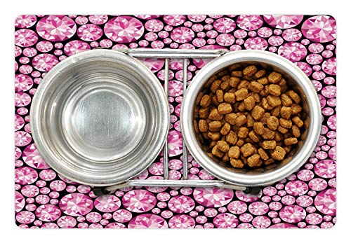 Lunarable Feminine Pet Mat for Food and Water, Big Vivid Diamond on The Dark Background Engagement and Wedding Themed Print, Non-Slip Rubber Mat for Dogs and Cats, 18" X 12", Pink - color: Pink