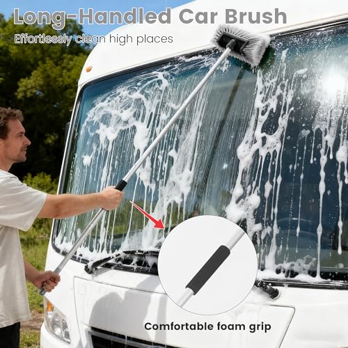 Car Wash Brush with Long Handle, 60'' Soft Bristle Cleaning Brush, Car Cleaning Brushes, Carwash Brushes for SUV, RV, Boat, Truck, House Siding, Sweep Snow, Gray - color: Gray