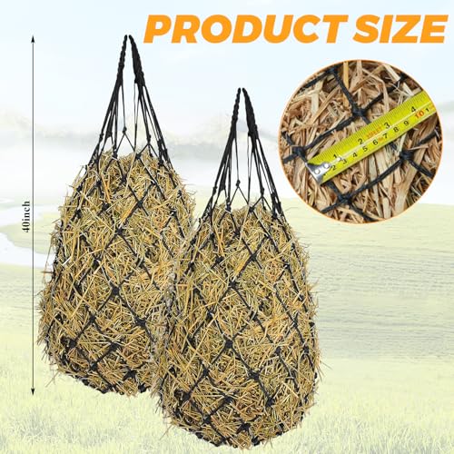 4 PCS Hay Net for Horses 40 Inch Length Slow Feed Hay Net for Slower Feeding 2.36"x2.36" Holes Hay Bag Travel Feeder for Horse Stable Trailer and Stall