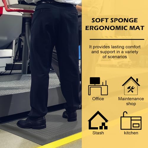 Anti Fatigue Mat 2x6 Ft 15/16" Thick Soft Sponge Ergonomic Mat | Dense Comfort Floor Mat Hardwearing Diamond Reliant Standing Mat Paint Booth Powder Coating Plating Line Textile Mill Gray - size: 71.7"L x 24.4"W x 0.9"Th