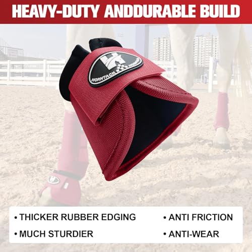 Horse Bell Boots for Outdoor Sports (Crimson Red, L) | Comfortable fit, prevents sprains, convenient hook and loop design, durable outdoor protection - color: Crimson Red, size: L