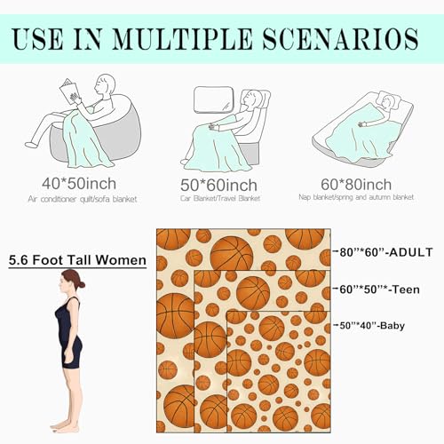Basketball Sport Fleece Blanket,40x50in,Orange Ball Various Sizes Beige Throw Blankets,Soft Cozy Lightweight, Ideal for Bed Living Room Home Game Day Decor,Adult Gifts - color: Basketball, size: 40x50 Inch