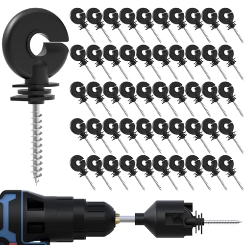 50 Pcs Black Electric Fence Insulator Screw-in Insulator Fence Ring Post Wood Post Insulator and 1 Pc Free Insulator Socket Tool (Grid System Accessories for Animal Husbandry Electronic)