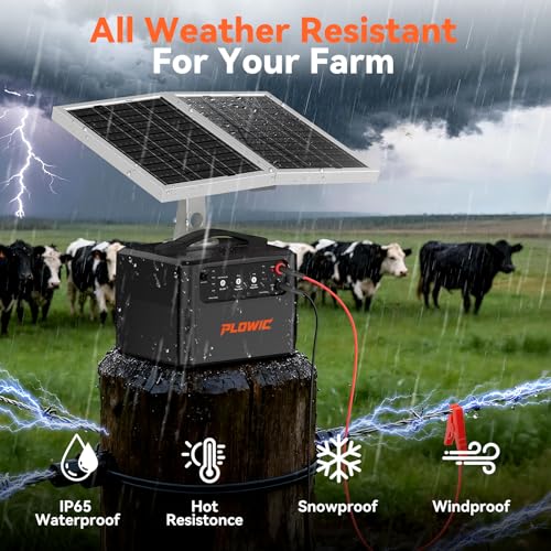 Solar Electric Fence Charger for Livestock: 30 Miles Solar Fence Charger, 12KV 1.5J Output Electric Fence Energizer with 12000mAh Battery, 15W Solar Panel, IP65 Waterproof for Poultry Garden