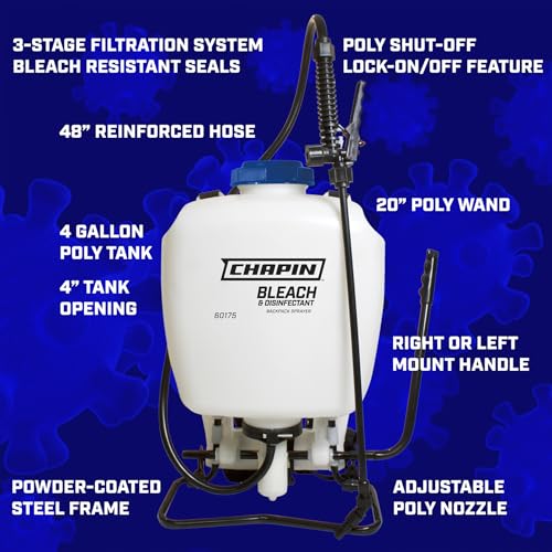 Chapin International 60175 4 Gallon Backpack Sprayer for Bleach & Disinfecting, Made in the USA, 1-Pack, Translucent White - size: Backpack