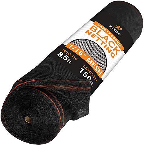 Xpose Safety Debris Netting for Construction | 8.5’ x 150’, 1/6" Mesh Scaffold Safety Net, Temporary Material Roll, Visibility Fence, Heavy-Duty Fire Retardant, Black - color: Black, size: 8.5' X 150' – 1/16" Mesh