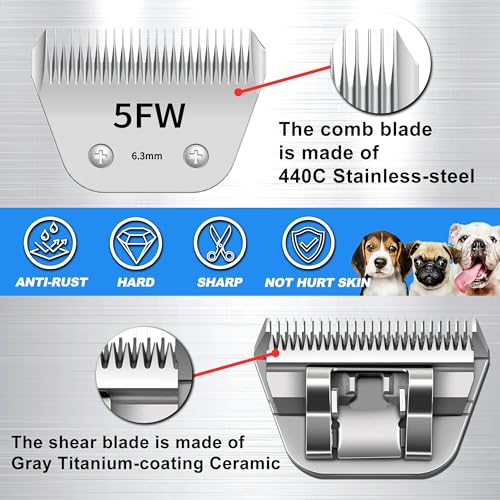 Detachable Pet Clipper Wide Blades Dog Grooming Clipper Replacement Ceramic Blades, Compatible with Andis, Wahl, Oster(Size 5FW,Cut Length 6.3mm) - size: 5FW (6.3mm)