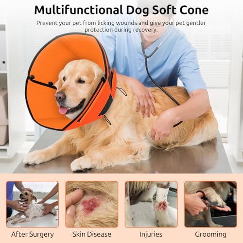 Dog Cone Collar, Dog Cones for Medium Dogs to Stop Licking | Cone for Dogs for Wound Care, Adjustable Doggy Recovery Collars & Cones, Elizabethan Collar for Pets After Surgery, Orange M - color: Orange, size: M