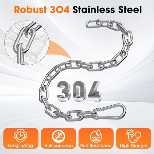 Gate Chain Lock, 23.6 Inch Chain Fence Gate Latch, Silver Dia 5mm-2Pcs | Outdoor Hardware Lock Chain with Carabiner for Yards, Pet Cages, Horse Goat Dog Stall Barn and Fence Gates - color: Silver Dia 5mm-2Pcs