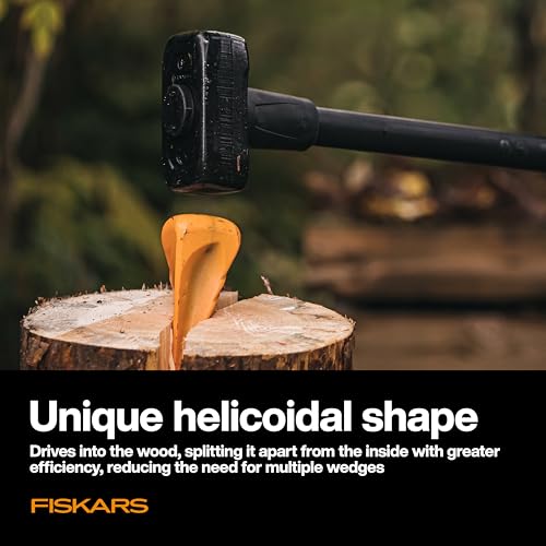 Fiskars 8.5" Helix Splitting Wedge for Large Logs, 4.8 lbs | Heavy Duty Forged Steel Wood Splitting Wedge with Helicoidal Profile