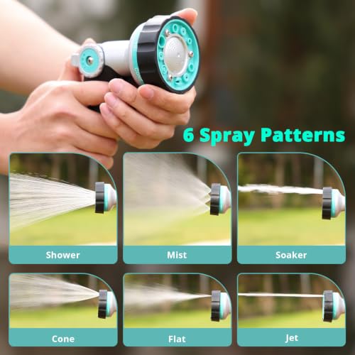 QUOBAS Garden Hose Nozzle Heavy Duty, Water Hose Sprayer Nozzle | 6 Adjustable Spray Patterns, Slip Resistant Hose Nozzle with Thumb Control for Watering Lawn, Car Wash, Pet Cleaning & Patio - size: 8'' nozzle