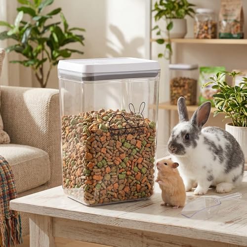 Pet Treat Storage Container,Clear Airtight Food Container One Button Opening Food Containers,with Handled Lid and Measuring Spoon Clear,for Storage Hamster Sand,Rabbit Food,Rabbit Nuggets Etc